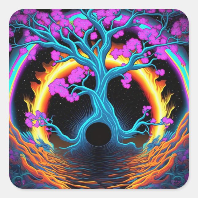 Sticker Carré Arbre de vie coloré (Devant)