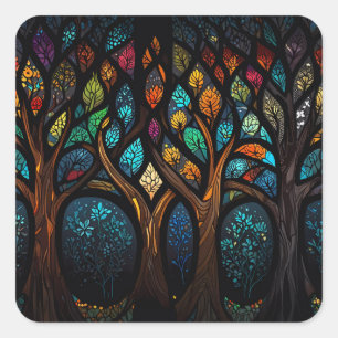 Sticker Carré Arbre de vie Mosaïque Coloré feuille Verre