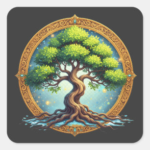 Sticker Carré Arbre de Vie Mystique Filigrane d'Or Spirituel