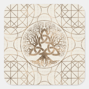 Sticker Carré Arbre de vie - Yggdrasil avec l'or Triquetra Paste
