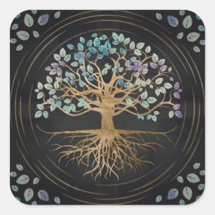 Sticker Carré Arbre de vie - Yggdrasil - Or & Texture Peinte