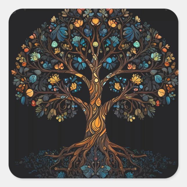 Sticker Carré Arbre en mosaïque de verre coloré (Devant)