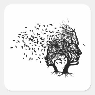 Sticker Carré Arbre Façades Avec Feuille soufflant Cool Concepti