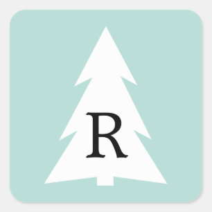 Sticker Carré Arbre géométrique blanc sur la menthe Monogramme p