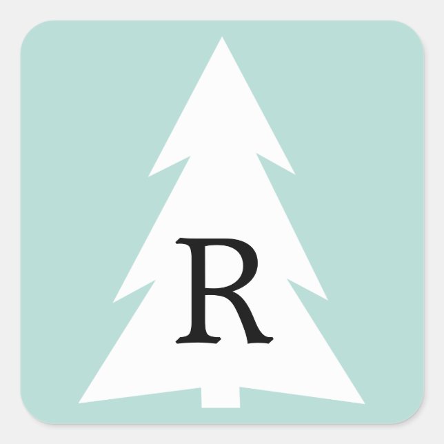 Sticker Carré Arbre géométrique blanc sur la menthe Monogramme p (Devant)