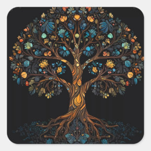 Sticker Carré Arbre mosaïque en verre tendu