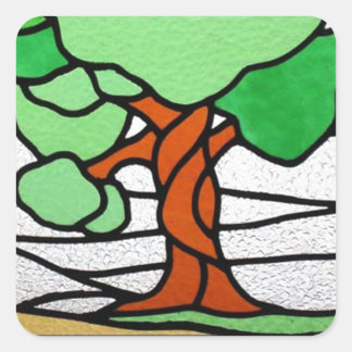 Sticker Carré Arbre | Vintage Verre Tiré Circa 1920