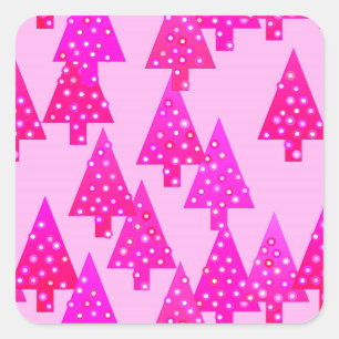 Sticker Carré Arbres de Noël à fleurs modernes - rose fuchsia