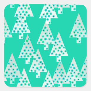 Sticker Carré Arbres de Noël à fleurs modernes - vert de mer