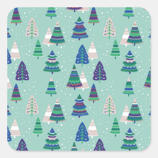 Sticker Carré Arbres de Noël, arrière - plan bleu (Devant)