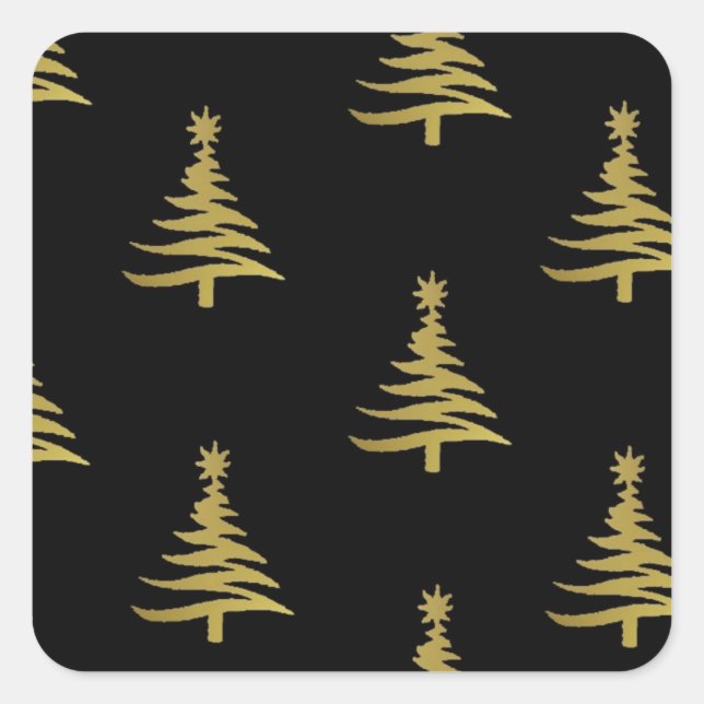 Sticker Carré Arbres de Noël en or sur noir (Devant)