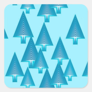 Sticker Carré Arbres de Noël métalliques modernes - bleu ciel