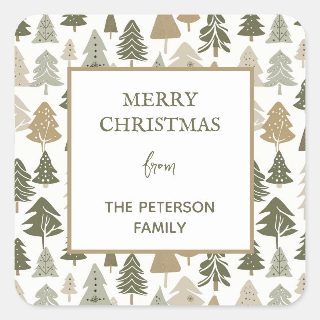 Sticker Carré Arbres de Noël modernes Sage Olive Green Motif (Devant)