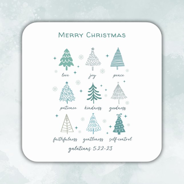Sticker Carré Arbres de Noël religieux Boho Minimal Scripture (Créateur téléchargé)
