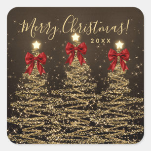 Sticker Carré Arbres de Noël rouges dorés de vacances élégants a