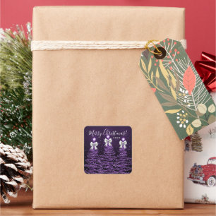 Sticker Carré Arbres de Noël violets élégants pour les fêtes Rub