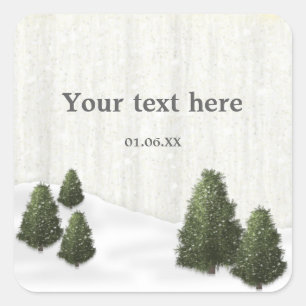 Sticker Carré Arbres de pin rustiques Mariage d'hiver Décembre C
