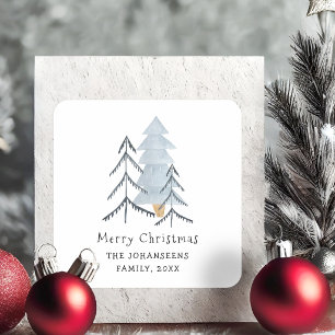 Sticker Carré Arbres d'hiver de Noël à l'aquarelle scandinave