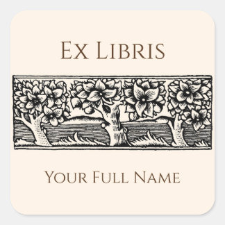 Sticker Carré Arbres médiévaux Ex Libris Bookplate, modifiable