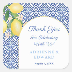 Sticker Carré Arc Cadre Capri Lemons Carreaux Bleus Mariage Favo