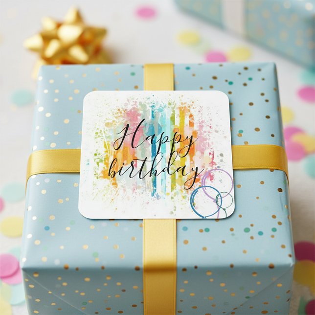 Sticker Carré Arc en arc-en-ciel Rayures d'aquarelle et plaques  (Créateur téléchargé)