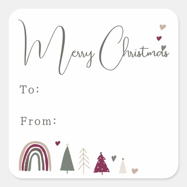 Sticker Carré Arc-en-ciel et Coeurs Joyeux Noël à partir de (Devant)