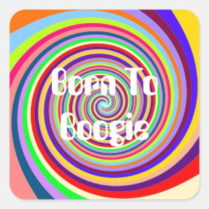 Sticker Carré Arc en ciel Né à Boogie psychedelic bonbon tourbil