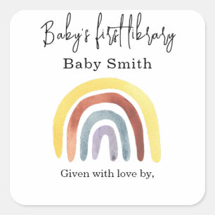 Sticker Carré Arc-en-ciel - Plaque baby shower