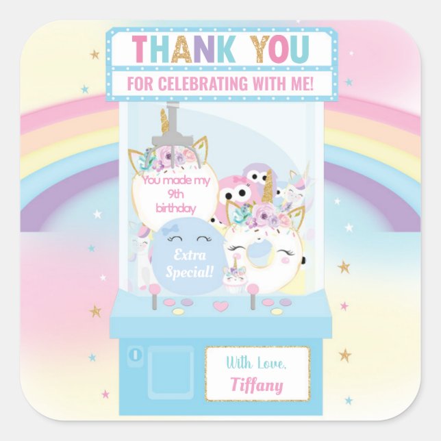 Sticker Carré Arcade Girl Anniversaire Cute Blue Claw Machine (Devant)