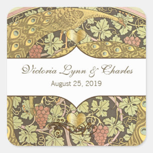 Sticker Carré Arch Art Nouveau Peacocks Coeur Mariage Sceau