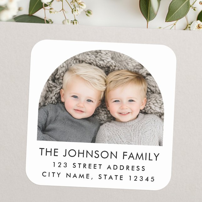 Sticker Carré Arch photo moderne tendance blanc adresse de retou (Arch photo modern trendy white return address square sticker)