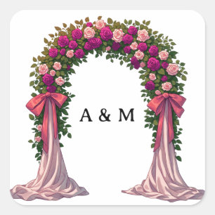 Sticker Carré Arche de mariage rose avec détails floraux en ruba