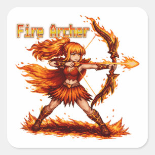 Sticker Carré Archer de Feu Pixel Art JDR Fantastique Guerrier d