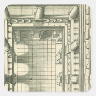 Sticker Carré Architecture vintage, Atrium Courtyard Perspective