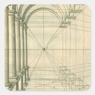 Sticker Carré Architecture vintage, Perspective Colonnes Arches