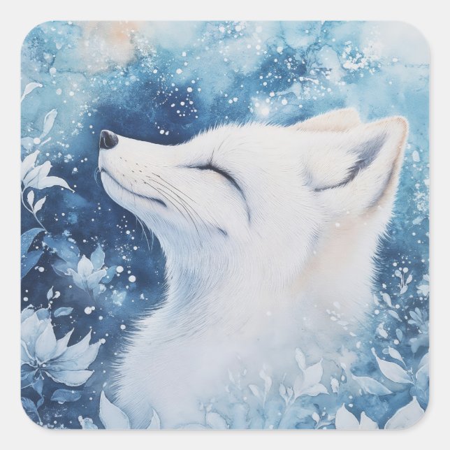 Sticker Carré Arctic Fox Portrait with Sleeping Eyes (Devant)