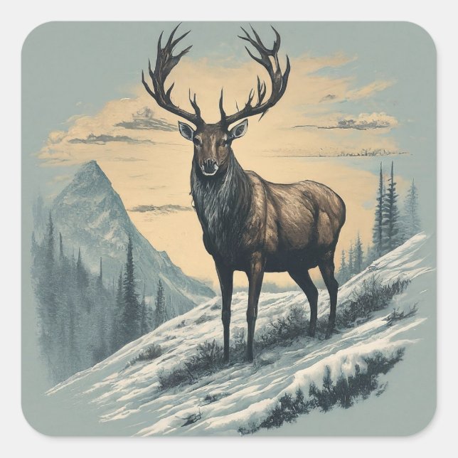 Sticker Carré "Arctic Majesty : Caribou Majestic (Devant)