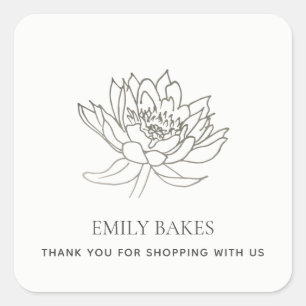 STICKER CARRÉ ARGENT LOTUS FLORAL AFFAIRES SHOPPPING MERCI