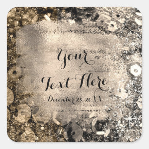 Sticker Carré Argent & Or Faux Feuille Luxe Glam Paillettes Look