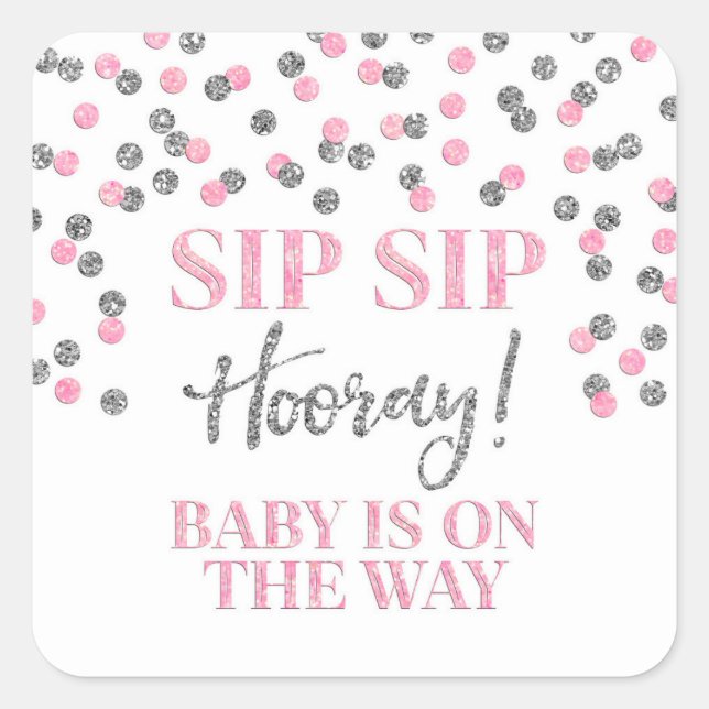 Sticker Carré Argent rose Confetti Sip Sip Hooray (Devant)