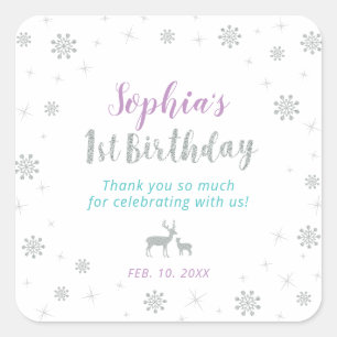 Sticker Carré Argent, Turquoise et pourpre : Hiver 1er anniversa