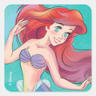 Sticker Carré Ariel La Petite Sirène Aquarelle Anniversaire