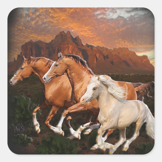 Sticker Carré Arizona Chevaux sauvages (Devant)