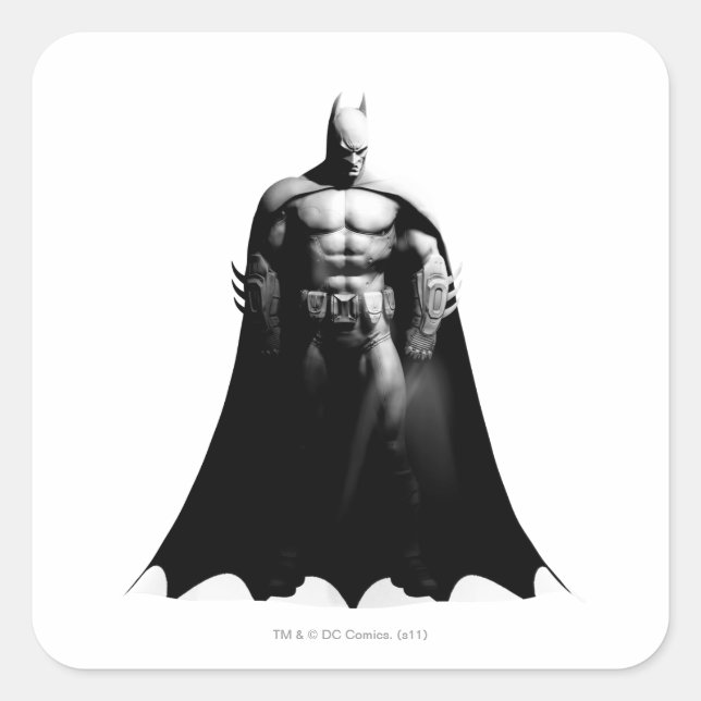 Sticker Carré Arkham | Pose large noir et blanc Batman (Devant)