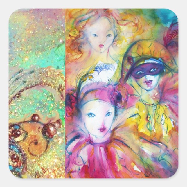 STICKER CARRÉ ARLECCHINO PIERO ET COLOMBINA MASQUERADE PARTI (Devant)