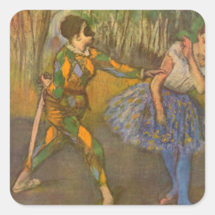 Sticker Carré Arlequin et Columbine par Edgar Degas Art Vintage