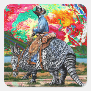 Sticker Carré Armadillo Cowboy