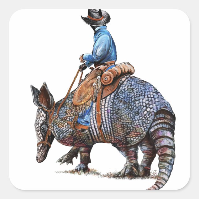 Sticker Carré Armadillo Cowboy ou Broncodillo (Devant)
