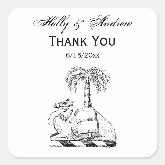 Sticker Carré Armoiries de Preppy Heraldic Camel Palm Tree (Devant)