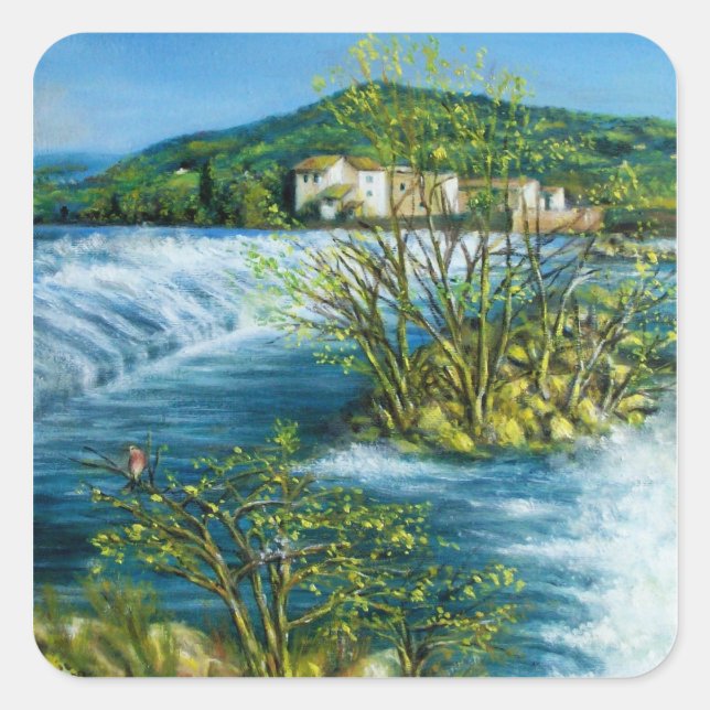 Sticker Carré ARNO RIVER À ROVEZZANO Florence Paysage toscan (Devant)